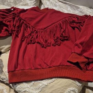 BiBi Burgundy Fringe Sweatshirt